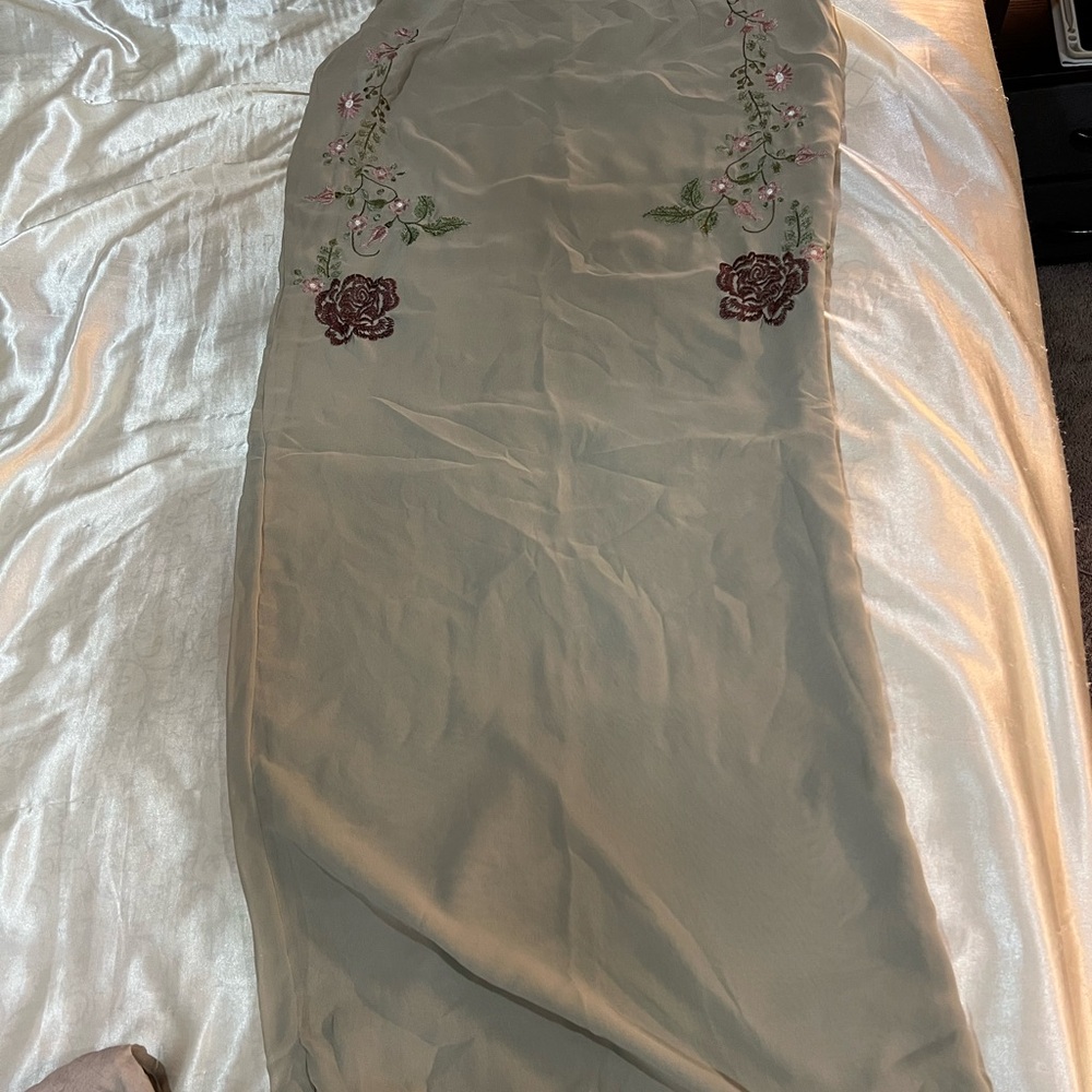 House of CB Olive Embroidered Maxi Skirt